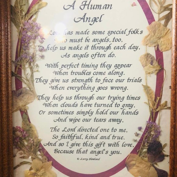 Vintage "A Human Angel" Wood Framed Pressed Flowers and Friendship Calligraphy P - Picture 3 of 6